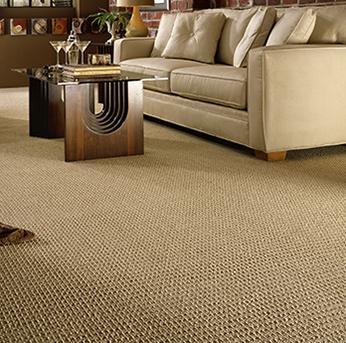 Living room scene with tan American Showcase carpet.